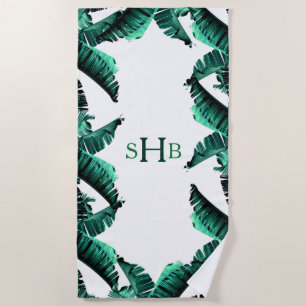 Serviette De Plage Feuillage Feuille de banane tropicale avec initial