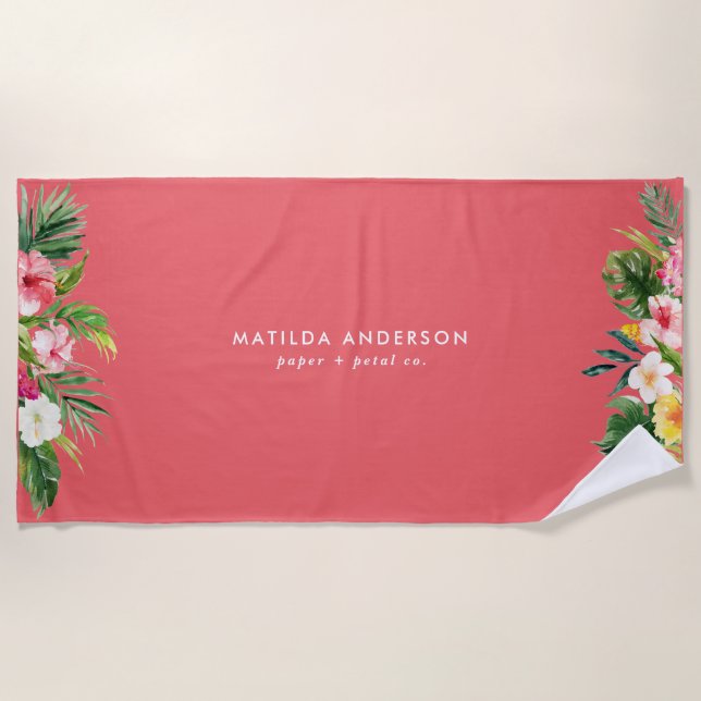 Serviette De Plage Feuillage moderne floral rose botanique tropical (Devant)