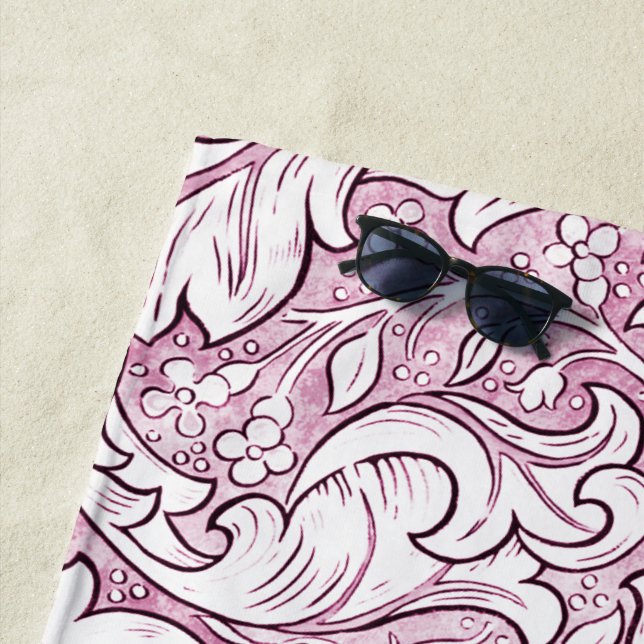 Serviette De Plage Feuillage orné rose rose (En situation)