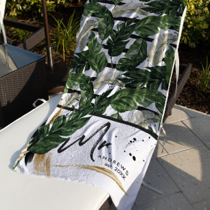 Serviette De Plage Feuillage tropical d'été M. écriture brossée
