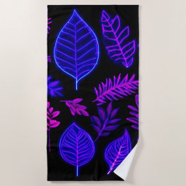 Serviette De Plage Feuilles de néon en teintes rose et violet