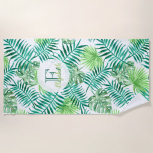 Serviette De Plage feuilles de palmiers tropicaux personnalisés, turq