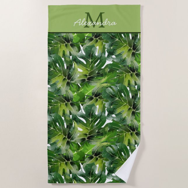 Serviette De Plage Feuilles de verdure tropicale moderne (Devant)