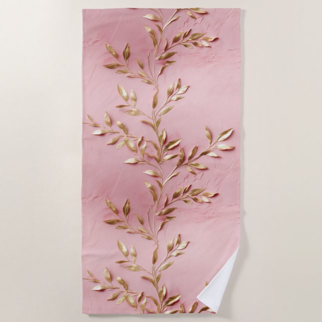 Serviette De Plage Feuilles d'or rose (Devant)