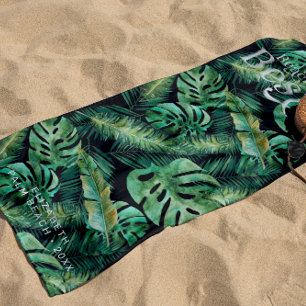 Serviette De Plage Feuilles tropicales de Monstera Palm Banana Mono