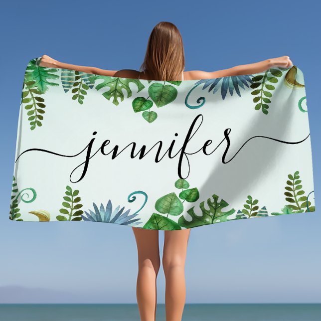Serviette De Plage Feuilles tropicaux Nam personnalisé (Tropical Leaves Personalized Nam Beach Towel)