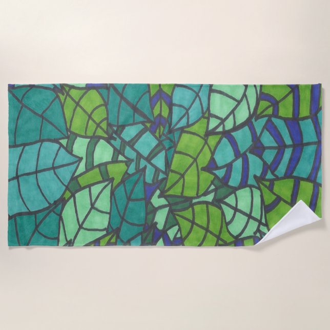Serviette De Plage Feuilles verts tropicaux  (Devant)