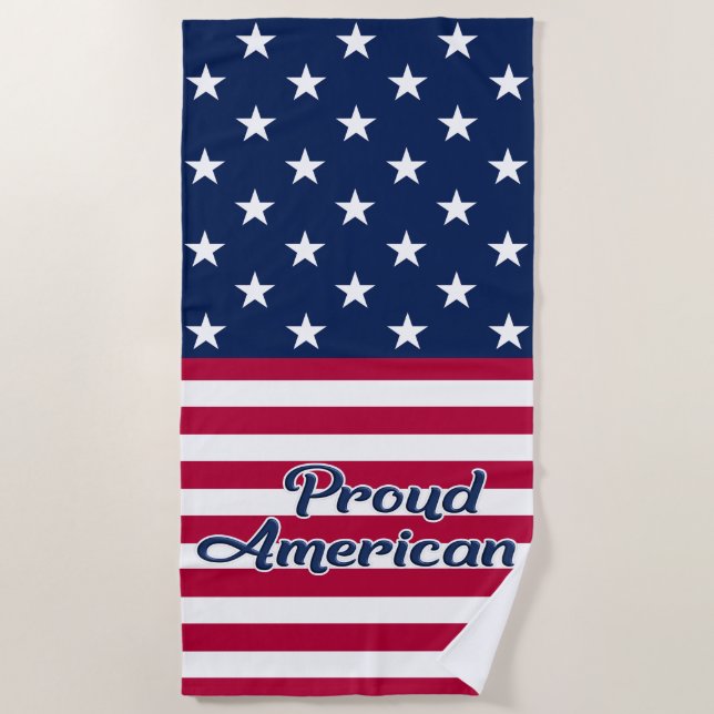 Serviette De Plage Fier Américain étoiles & rayures drapeau patriotiq (Devant)
