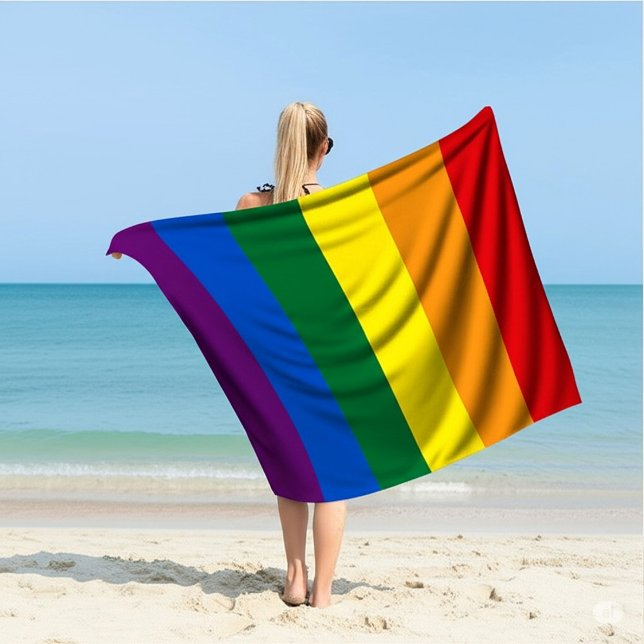 Serviette De Plage Fierté LGBTQ+ Vibrante Rayures arc-en-ciel (Créateur téléchargé)