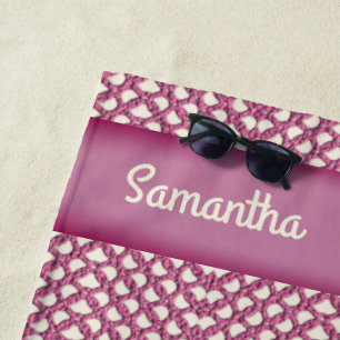 Serviette De Plage Fil Crochet rose - Personnaliser avec votre nom