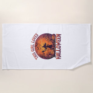 Serviette De Plage Fille aime Halloween Sorcière Citrouilles Chauves-