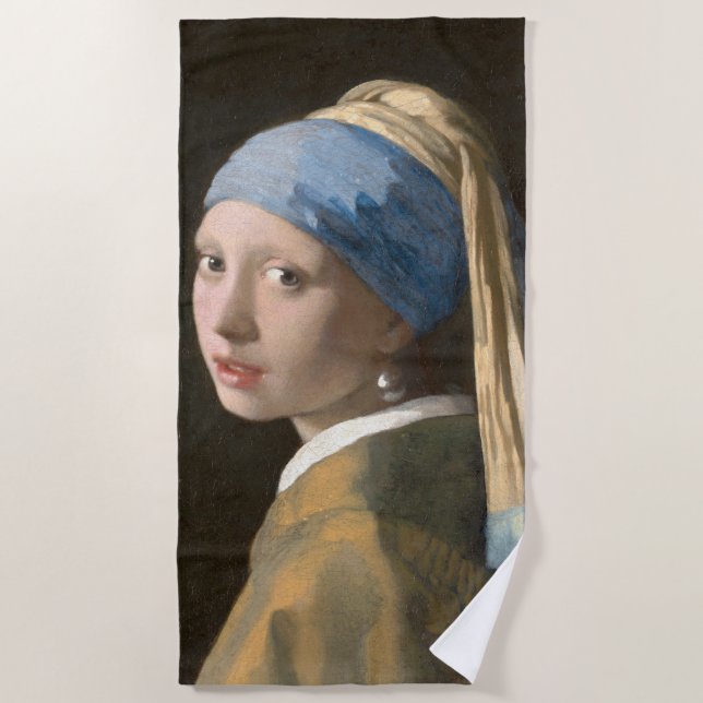 Serviette De Plage Fille avec une perle d'oreille-Johannes Vermeer Ar (Devant)