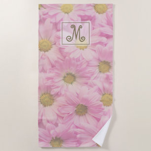 Serviette De Plage Fille Blush Rose Daisers Personnalisé Monogramme