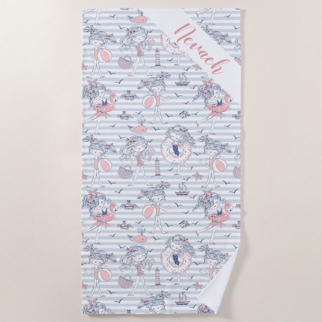 Serviette De Plage Fille personnalisée mignonne amusant été  (Devant)