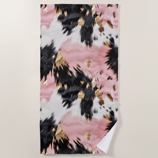 Serviette De Plage Fille Rose Black Gold Cowgirl Cowhide (Devant)