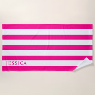 Serviette De Plage Fille Rose Chaud Bande de Cabane blanche personnal