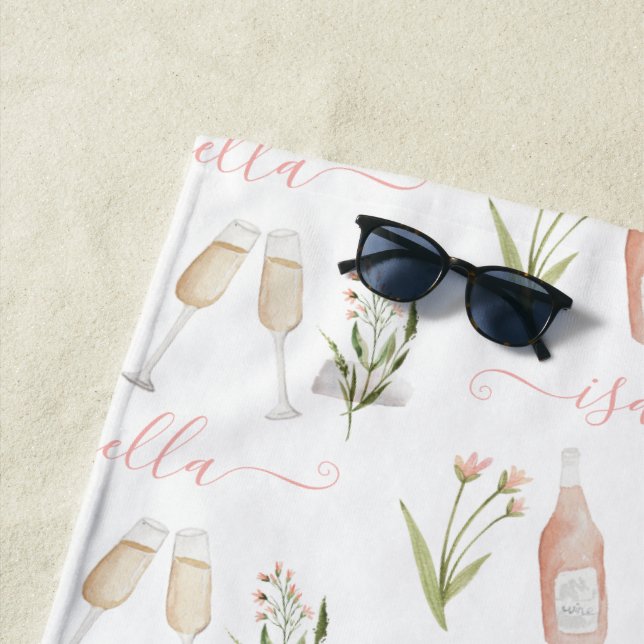 Serviette De Plage Fille rose moderne cocktail fleur sauvage élégante (En situation)