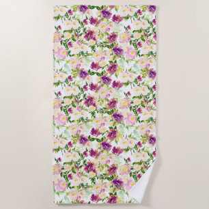 Serviette De Plage Fille Rose Peach Purple Burgundy Aquarelle Florale