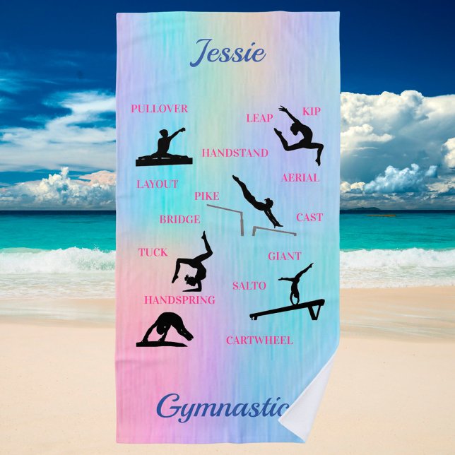 Serviette De Plage Filles Gymnastique Compétences Personnalisé Servie (Créateur téléchargé)