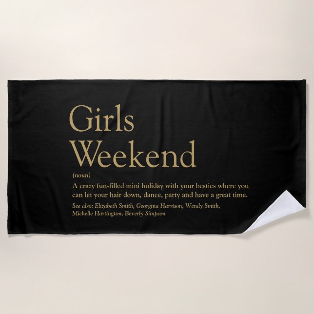 Serviette De Plage Filles Personnalisées Définition Week-end Noir Et  (Devant)