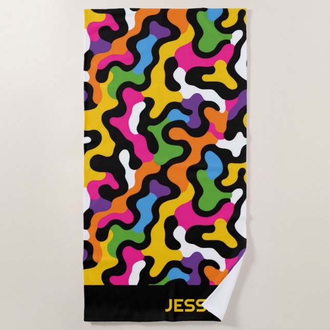 Serviette De Plage Fils colorés esthétiques rétro y2k Nom Abstrait (Devant)