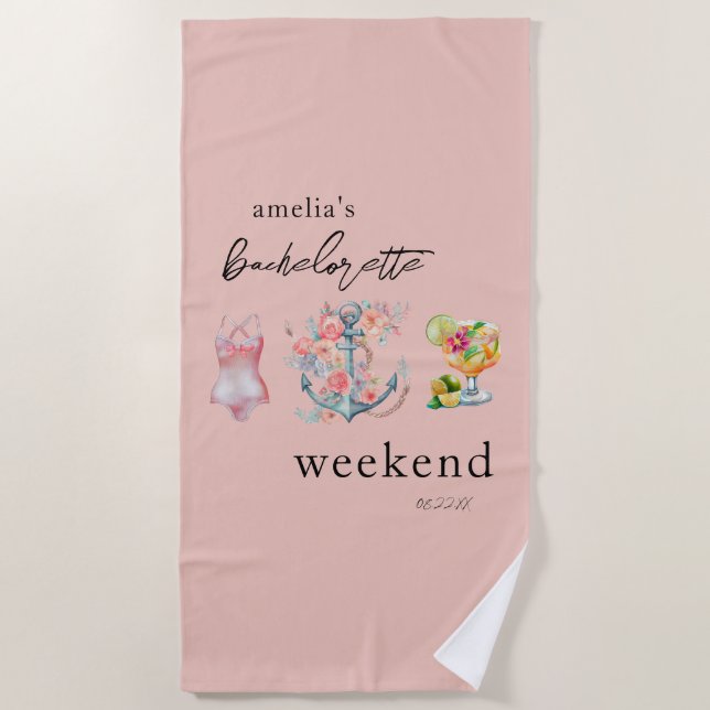 Serviette De Plage Fin de semaine de bachelorette aquarelle (Devant)