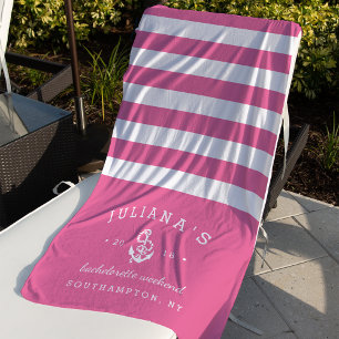 Serviette De Plage Fin de semaine de bachelorette personnalisée rose