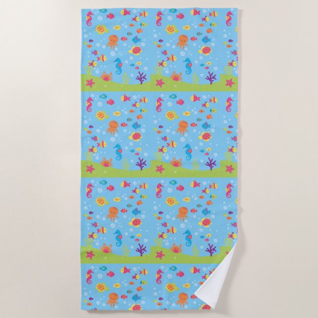 Serviette De Plage Fish Kids Beach Ocean Vie marine Animaux Blue Kids (Devant)