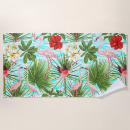 Serviette De Plage Flamant rose Fleurs tropicales Foliage Arrière - p