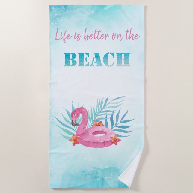 Serviette De Plage Flamant rose Flotte, Bleu (Devant)