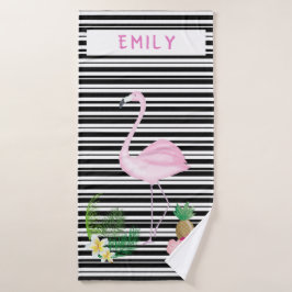 Serviette de plage Flamant rose personnalisée
