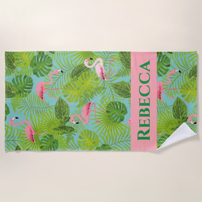 Serviette de plage Flamant rose personnalisée (Devant)