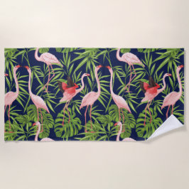 Serviette De Plage Flamant rose Plantes tropicaux sur l'Arrière - pla