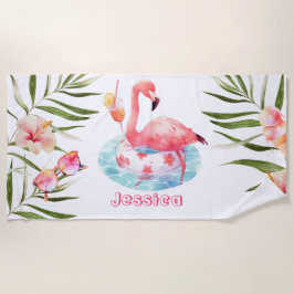 Serviette De Plage Flamant rose pool anniversaire fête personnalisée