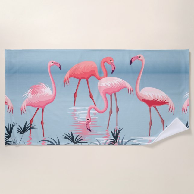 Serviette De Plage Flamant rose rose (Devant)