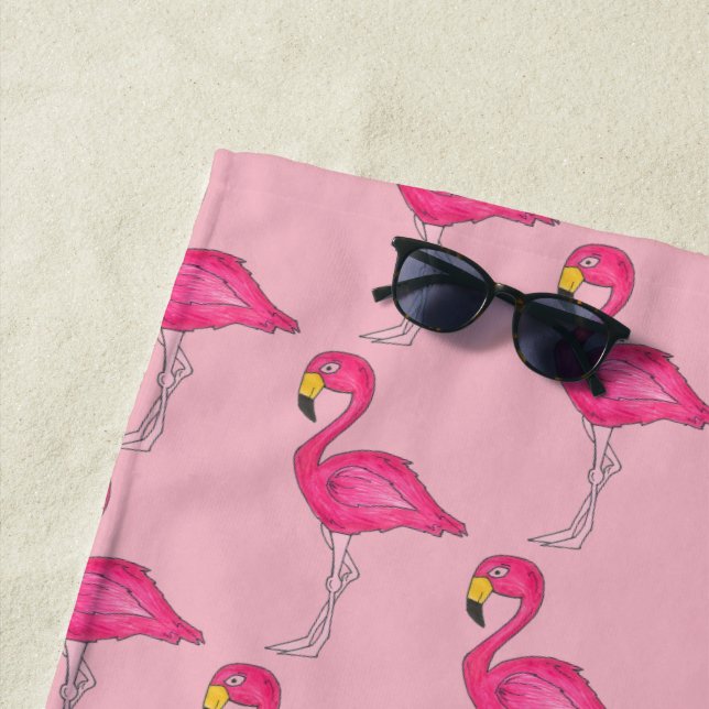 Serviette De Plage Flamant rose rose chaud Flamants roses aux oiseaux (En situation)