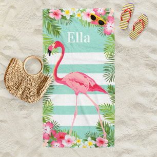 Serviette De Plage Flamant rose rose d'Aqua tropical Monogramme sur m