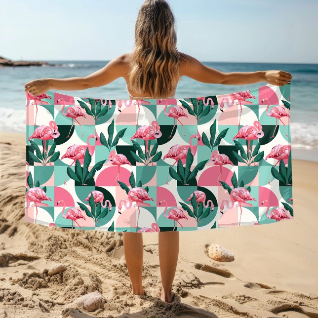 Serviette De Plage Flamant rose rose moderne Géométrique Girly Chic M (Créateur téléchargé)
