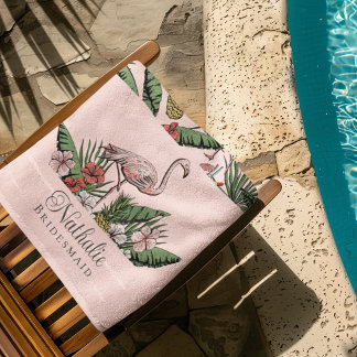 Serviette De Plage Flamant rose rose tropical