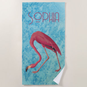 Serviette De Plage Flamant rose rose vintage
