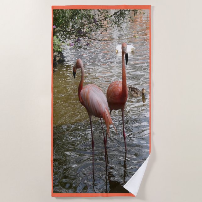 Serviette De Plage Flamant rose tropical Birds Beach Towne (Devant)