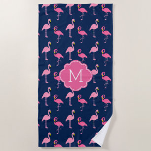 Serviette De Plage Flamants roses amusants Motif Monogramme