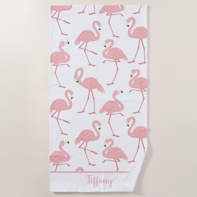 Serviette De Plage Flamants roses tropicaux (Devant)