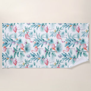 Serviette De Plage Flamants roses tropicaux feuille motif