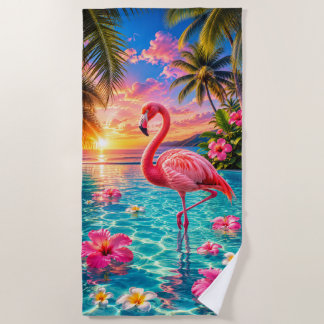 Serviette de plage Flamingo Rose Tropical Piscine