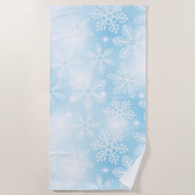 Serviette De Plage Flammes de neige et lumières bleues (Devant)