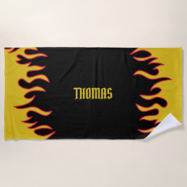 Serviette De Plage Flammes Jaune, Rouge et Noir Personnalisées
