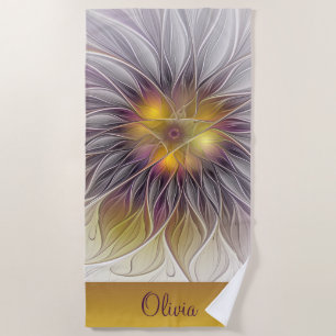 Serviette De Plage Fleur colorée lumineuse, nom fractal abstrait