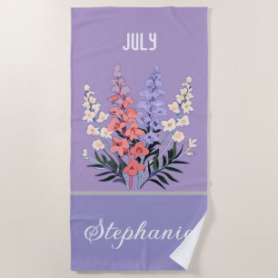 Serviette De Plage Fleur de naissance de juillet Nom personnalisé