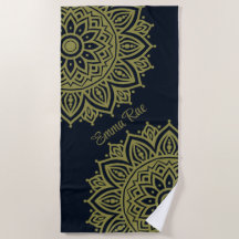 Fleur Mandala bleu marine et vert olive